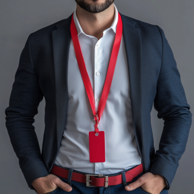 Professional Red Lanyard Mockup