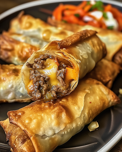 Crispy Cheesy Philly Cheesesteak Egg Rolls