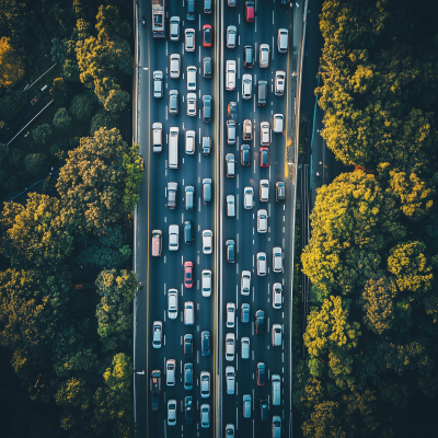 Aerial View of Congested Highway