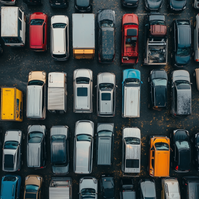 Aerial View of Trucks and SUVs