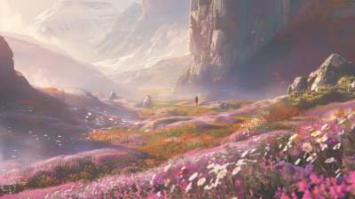 Futuristic Landscape with Flowers