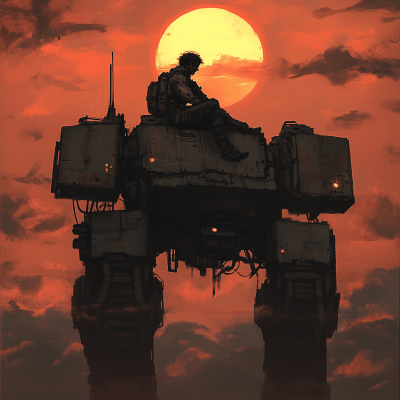 Pilot and Mech at Sunset