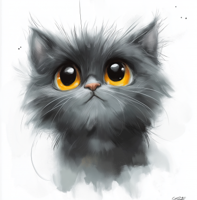 Fluffy Gray Cat Illustration