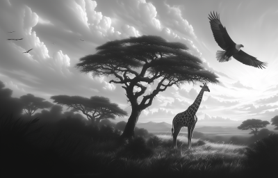 Savanna Sunrise with Giraffe