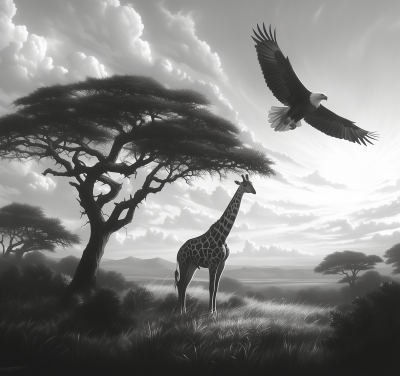 Savanna Sunrise with Giraffe