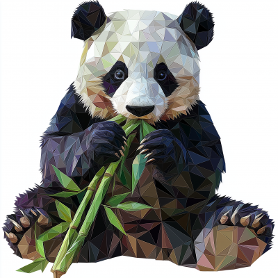 Panda Eating Bamboo in Mosaic Style