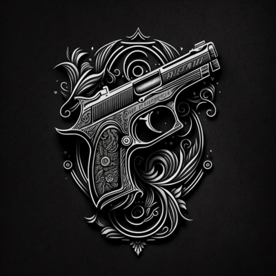 Black and White Hand Drawn Gun Logo