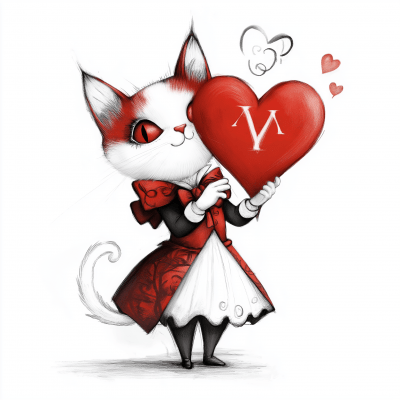 Playful Cat with Heart