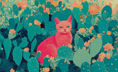 Pink Kitty in Cactus Garden