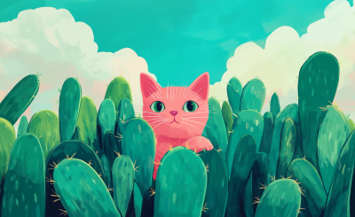 Pink Kitty in Cactus Garden