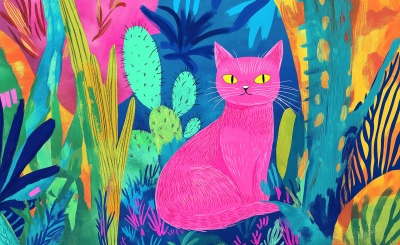 Pink Kitty in Cactus Garden