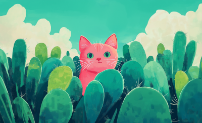 Pink Kitty in Cactus Garden