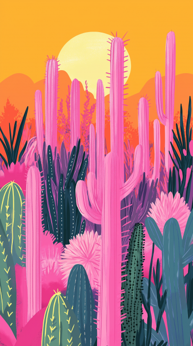 Pink Cactus Garden at Sunrise