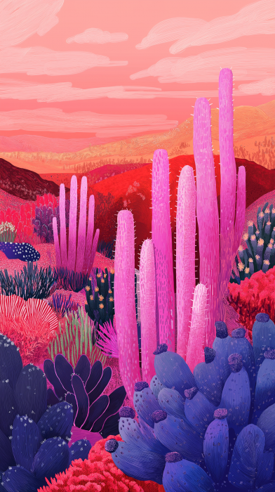 Pink Cactus Garden at Sunrise