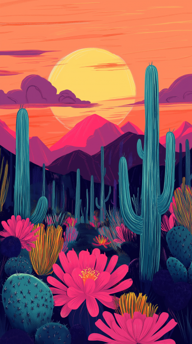 Pink Cactus Garden at Sunset