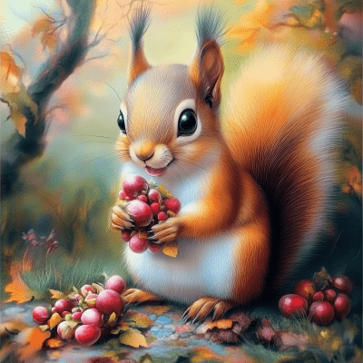 Squirrel Surrounded by Flowers