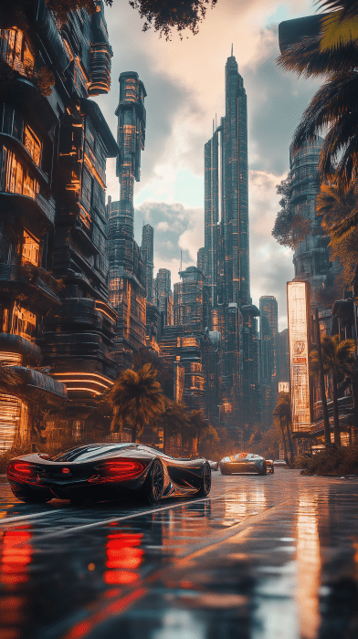 Futuristic City with Sports Cars