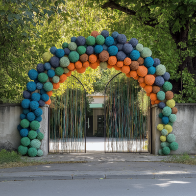 Colorful Thread Balls Arch at Gate Entrance