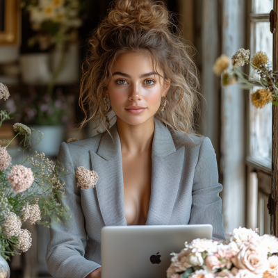 Woman Working in Grey Suit