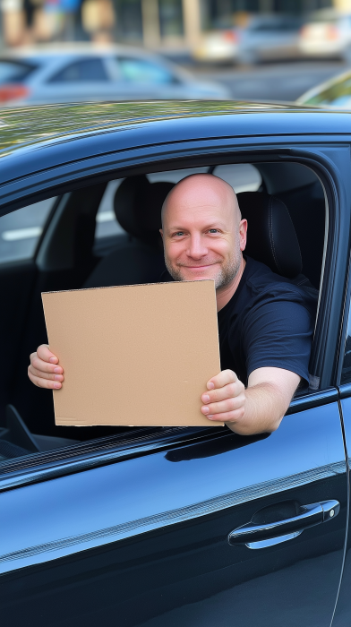 Friendly Bald Man in Car