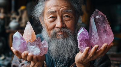 Old Chinese Wise Man with Crystals