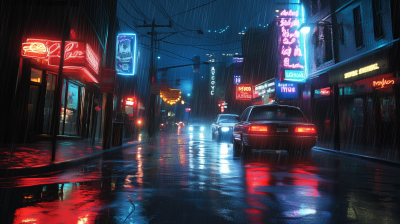 Wet City Street at Night