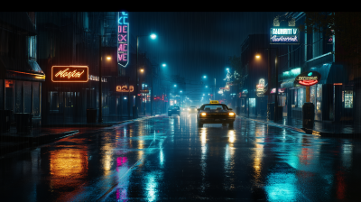 Wet City Street at Night