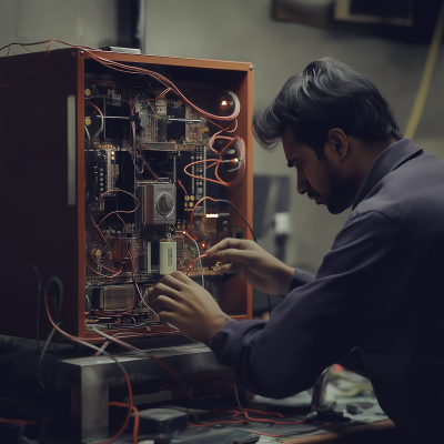 Engineer Working on Power Amplifier