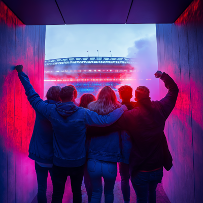 Friends Entering the Stadium