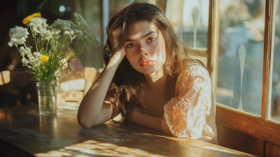 Natural Woman at Table