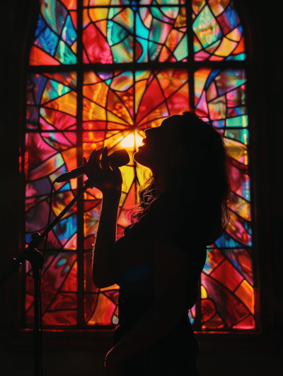 Singing Woman in Stained Glass