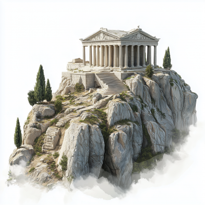 Mount Olympus Ancient Greek Style Illustration