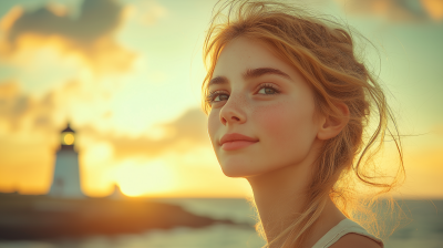 Girl Looking at Lighthouse