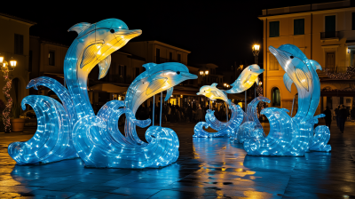 Nighttime Square with Lanterns