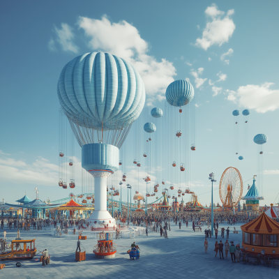 Whimsical Flight Over the Amusement Park