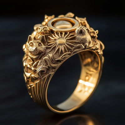 Celestial Cats Gold Ring