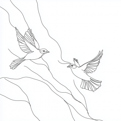 Continuous Line Drawing of Flying Birds