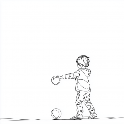 Continuous Line Drawing of a Child Playing