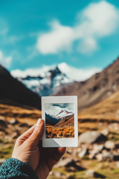 Hand Holding Polaroid in Andean Nature