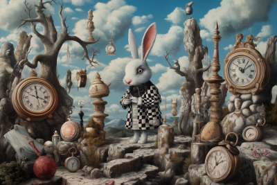 Surreal Victorian Landscape with Eccentric Characters