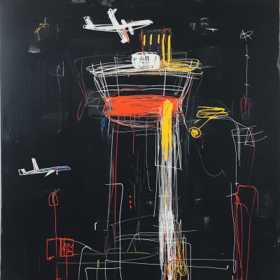 Airport Control Tower in Basquiat Style