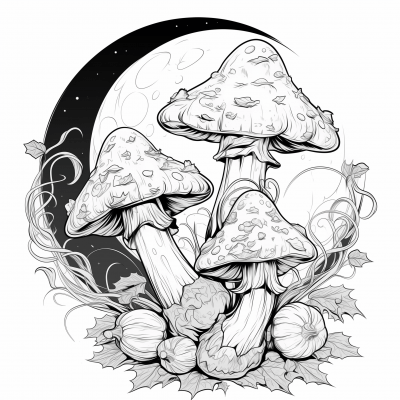 Mushroom and Moon Tattoo Design