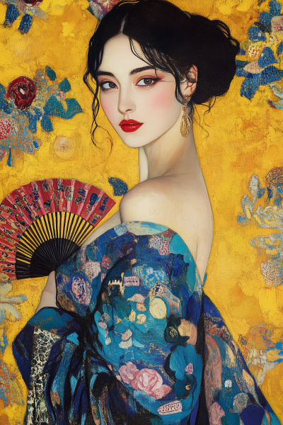 Elegant Woman Portrait in Gustav Klimt Style