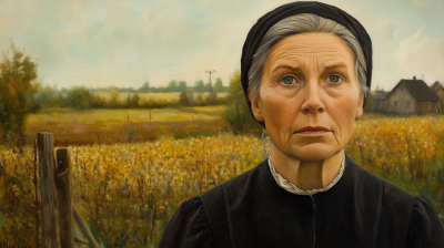 Amish Woman in Orchard