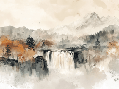 Abstract Watercolor Fall Landscape