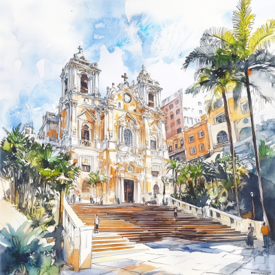 Macau Church Illustration