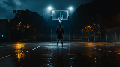 Athletic Man on Rainy Court