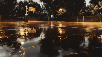 Cinematic Rainy Basketball Court