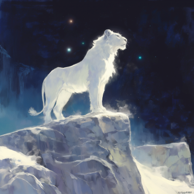 White Lion Cub at Night