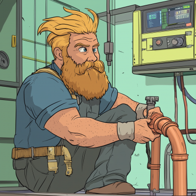 Bearded Plumber Fixing Pipes